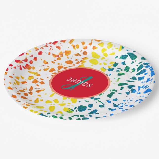 Customised Abstract Terrazzo Colourful Pattern Paper Plate (Angled)