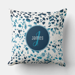 Customised Abstract Terrazzo Mosaic Blue Pattern   Cushion