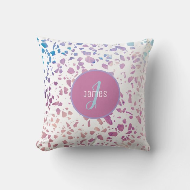 Customised Abstract Terrazzo Pink & Blue Pattern Cushion (Front)