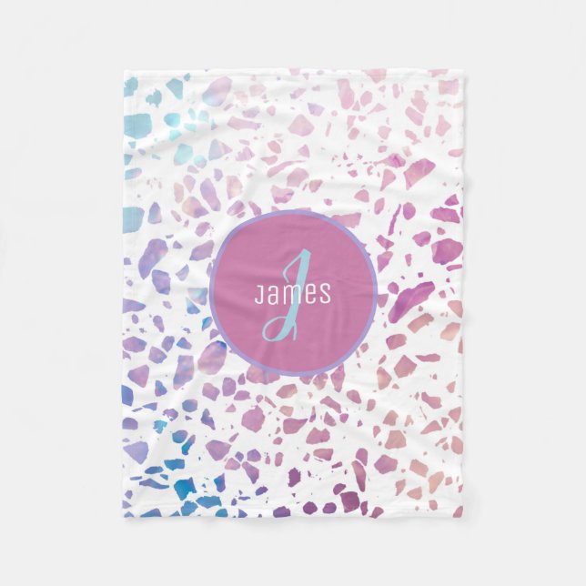 Customised Abstract Terrazzo Pink & Blue Pattern Fleece Blanket (Front)