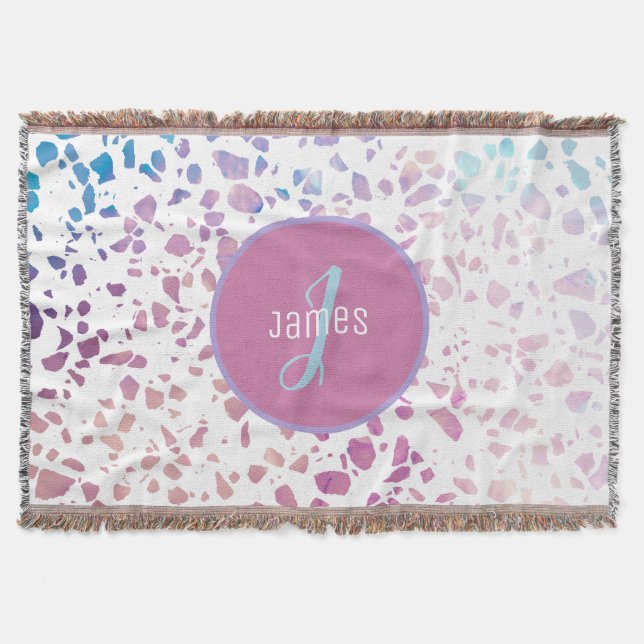 Customised Abstract Terrazzo Pink & Blue Pattern Throw Blanket (Front)