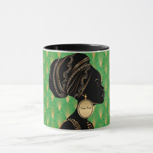 Customised African American Woman Green Black Gold Mug
