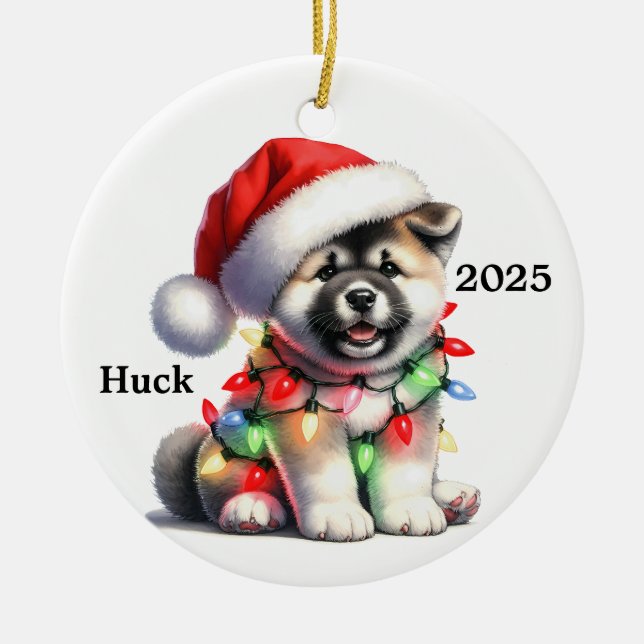 Customised Akita Christmas Dog Ceramic Tree Decoration (Front)