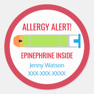 Customised Allergy Alert Epinephrine Inside Kids Classic Round Sticker