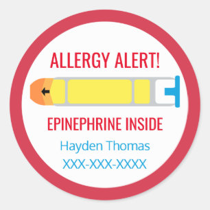 Customised Allergy Alert Epinephrine Inside Kids Classic Round Sticker