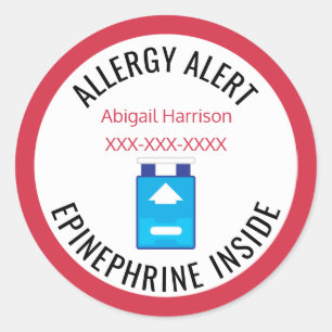 Customised Allergy Alert Epinephrine Inside Kids Classic Round Sticker