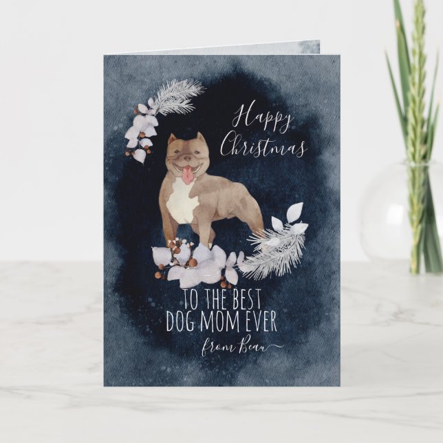 Customised American Bully Watercolor Christmas Holiday Card (Front)