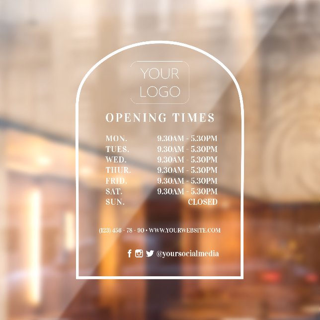 Customised Arch Frame Business Logo Opening Hours Window Cling (Sheet 2)