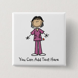 Customised Asian Stick Figure Nurse  Button
