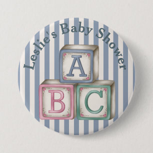 Customised  Baby Blocks Shower Button