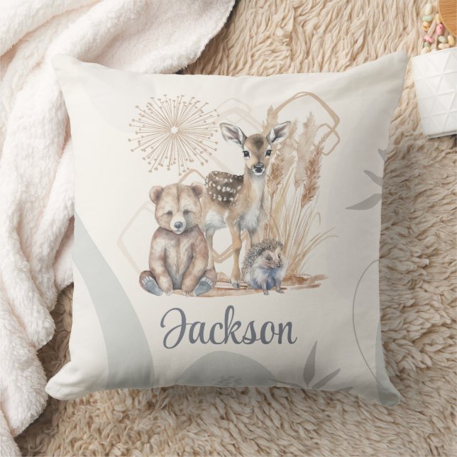 Customised Baby Name Boho Bear Deer Gender Neutral Cushion (Blanket)