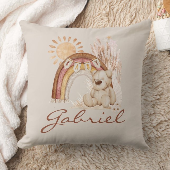Customised Baby Name Boho Bear Rainbow Sunshine Cushion (Blanket)