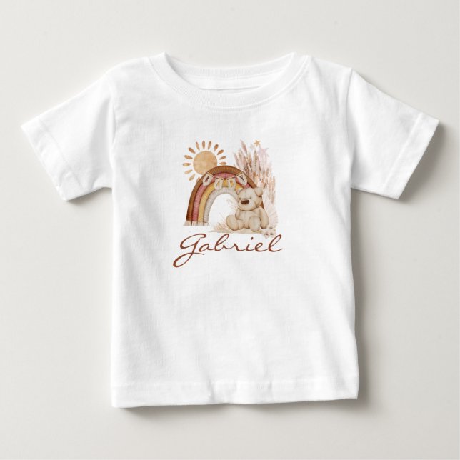 Customised Baby Name Boho Teddy Bear Rainbow T-Shirt (Front)