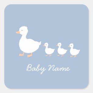 Customised Baby Shower Favour Cookies Blue Ducklin Square Sticker