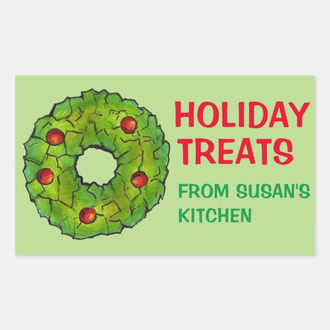 Customised Baked Holiday Wreath Christmas Cookie Rectangular Sticker (Front)