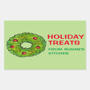 Customised Baked Holiday Wreath Christmas Cookie Rectangular Sticker