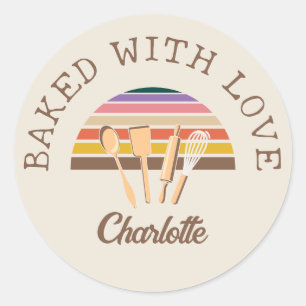 Customised BAKED WITH LOVE Classic Round Sticker