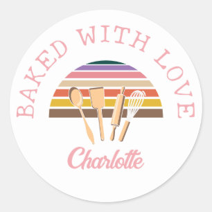 Customised BAKED WITH LOVE Classic Round Sticker