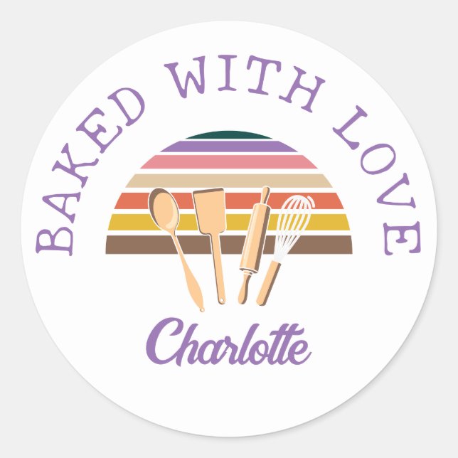 Customised BAKED WITH LOVE Classic Round Sticker (Front)