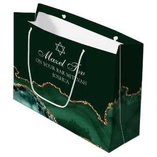 Customised Bar Mitzvah Mazel Tov Green Gold Large Gift Bag