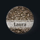 Customised barista design 6 cm round badge<br><div class="desc">A modern design for the professional barista or just coffee lover. Customise the name to fit you. This is also the perfect gift for a true coffee lover!</div>