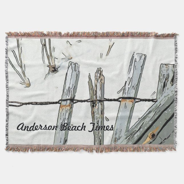 Customised Beach grey sand fence Throw Blanket (Front)