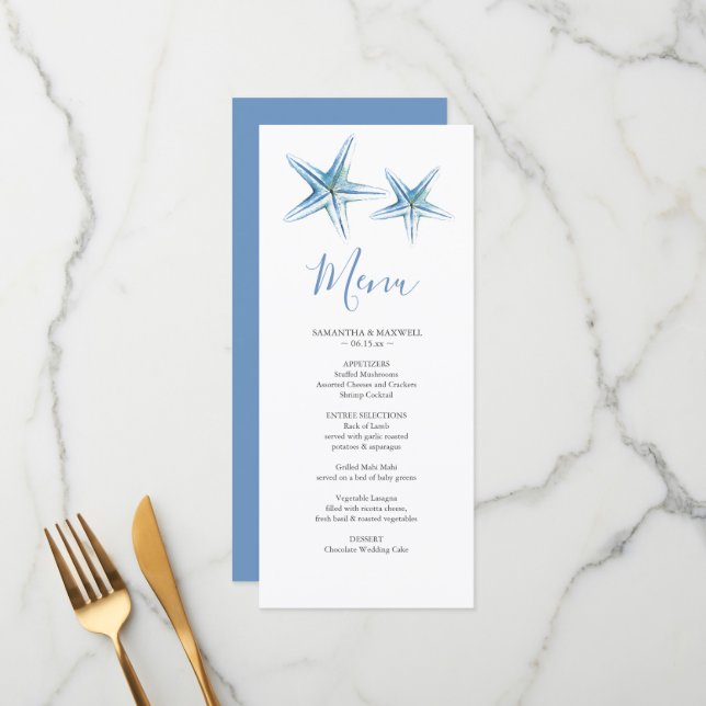 Customised Beach Wedding Menu Card (Front/Back In Situ)