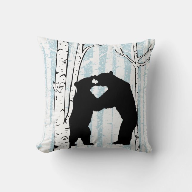 Customised Bears in Love Birch Forest Throw Pillow (Front)