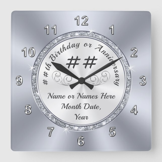 Customised Birthday Gift for Her, Him, Anniversary Square Wall Clock (Front)