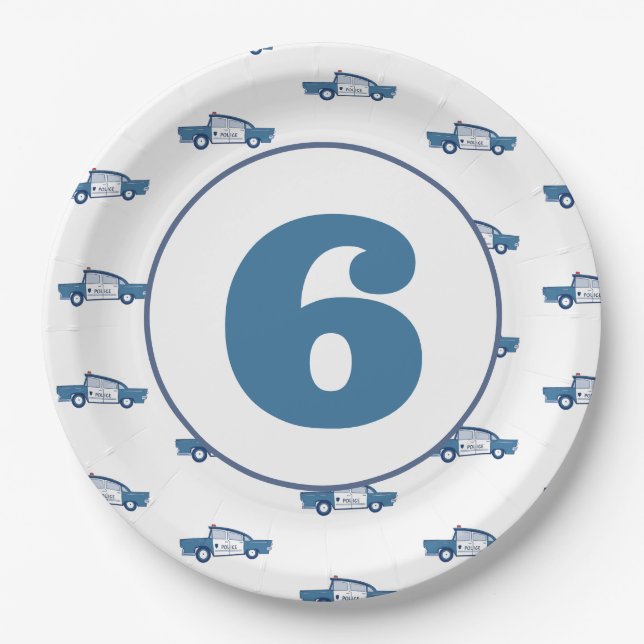 Customised Birthday in Blue Police Birthday Party Paper Plate (Front)