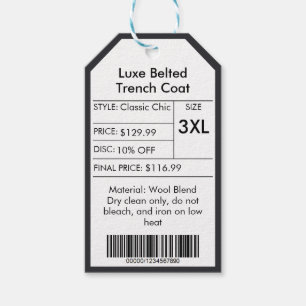 Customised Black and White Clothing Discount Price Gift Tags