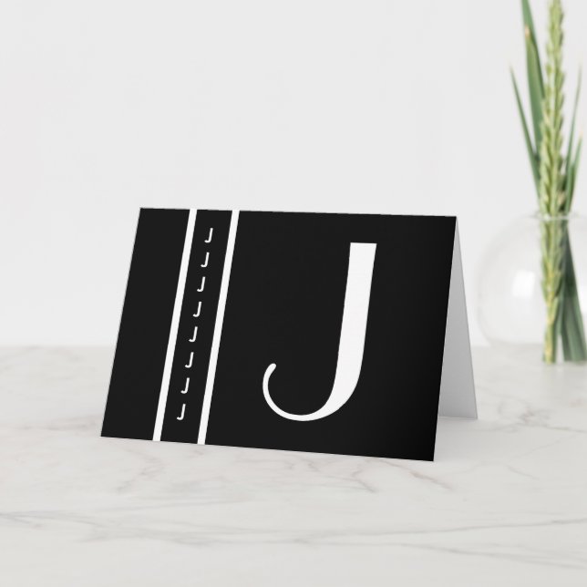 Customised Black and White Monogram  - Initial "J" Note Card (Front)