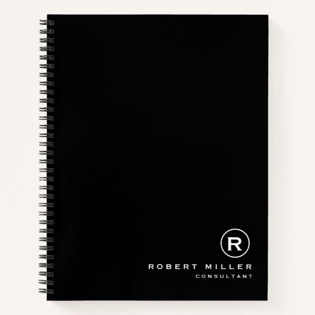 Customised Black and White Monogram Initial  Notebook (Front)