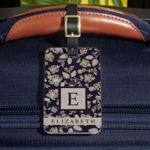 Customised Black Floral Grey Flowers Luggage Tag