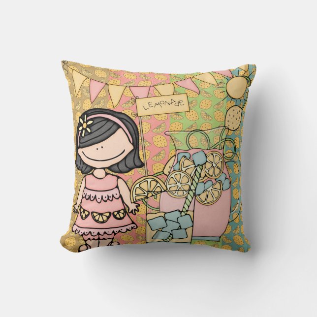 Customised Black Hair Girl Lemonade Pillow (Front)