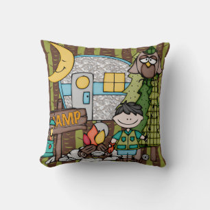 Customised Black Haired Boy Camping Pillow
