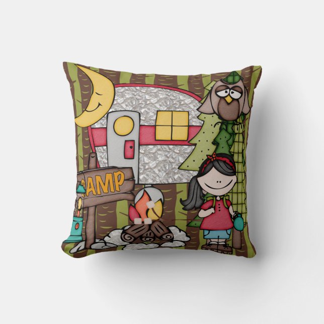 Customised Black Haired Girl Camping Pillow (Front)