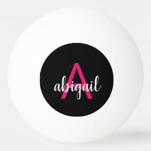 Customised Black Hot Pink Modern Monogram Name Ping Pong Ball
