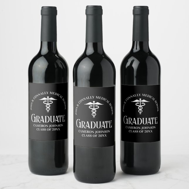 Customised Black Medical School Graduation Party Wine Label (Bottles)