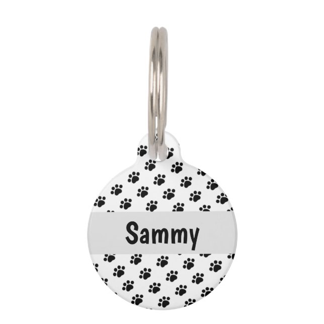 Customised Black Paw Print Pet Tag (Front)