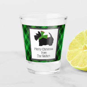 Customised Black Scotty Dog Tartan Plaid Christmas Shot Glass