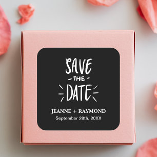 Customised Black Typography Wedding Save the Date Square Sticker