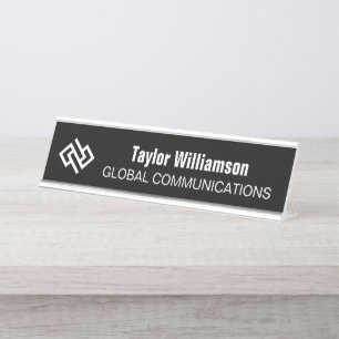 Customised Black White Cyber Company Desk Name Plate