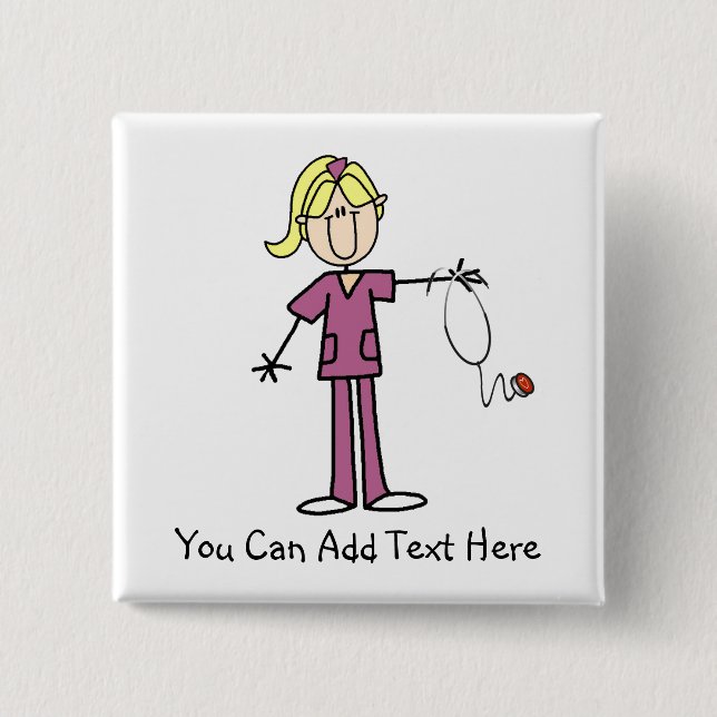Customised Blonde Stick Figure Nurse Button (Front)