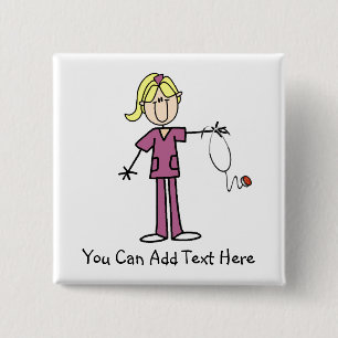 Customised Blonde Stick Figure Nurse Button