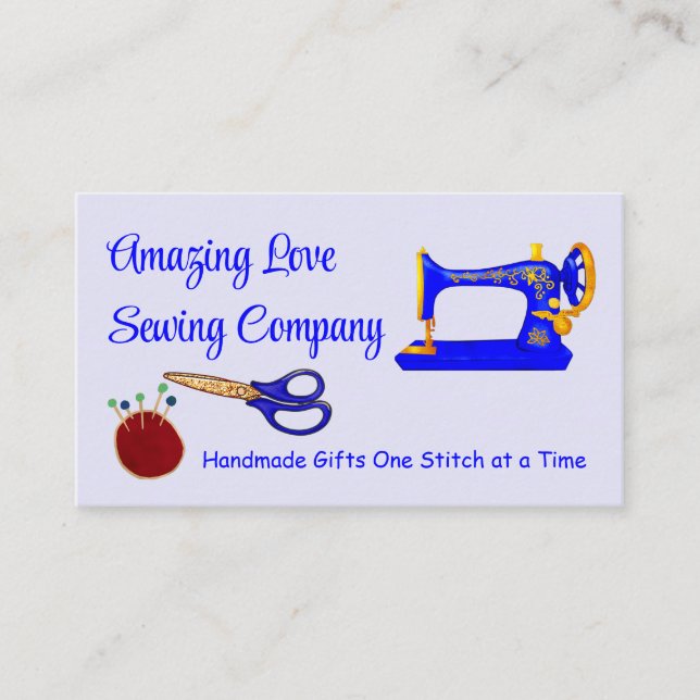 Customised Blue and Gold Sewing Machine 2 Business Card (Front)