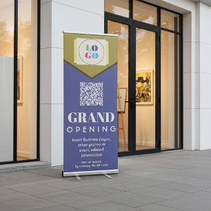 Customised Blue and Yellow Business Logo, QR Code Retractable Banner