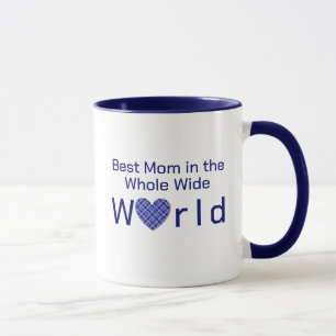 Customised Blue Chequered Heart World's Best Mum Mug