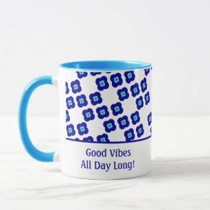 Customised Blue Evil Eye Four Petal Floral Pattern Mug