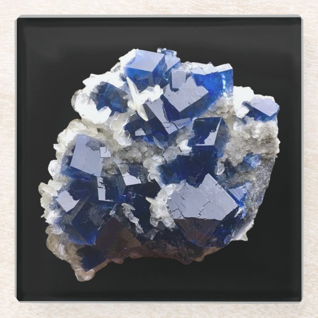 Customised Blue Fluorite Crystal & Flake Calcite  Glass Coaster (Front)